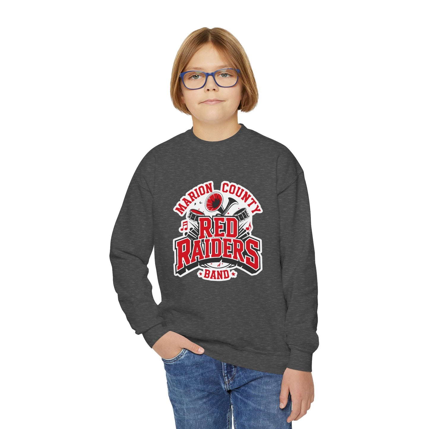 Youth Crewneck Sweatshirt \ Marion County Red Raiders Band \ MCB2