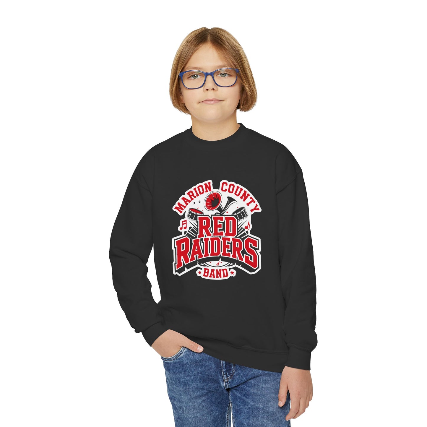 Youth Crewneck Sweatshirt \ Marion County Red Raiders Band \ MCB2