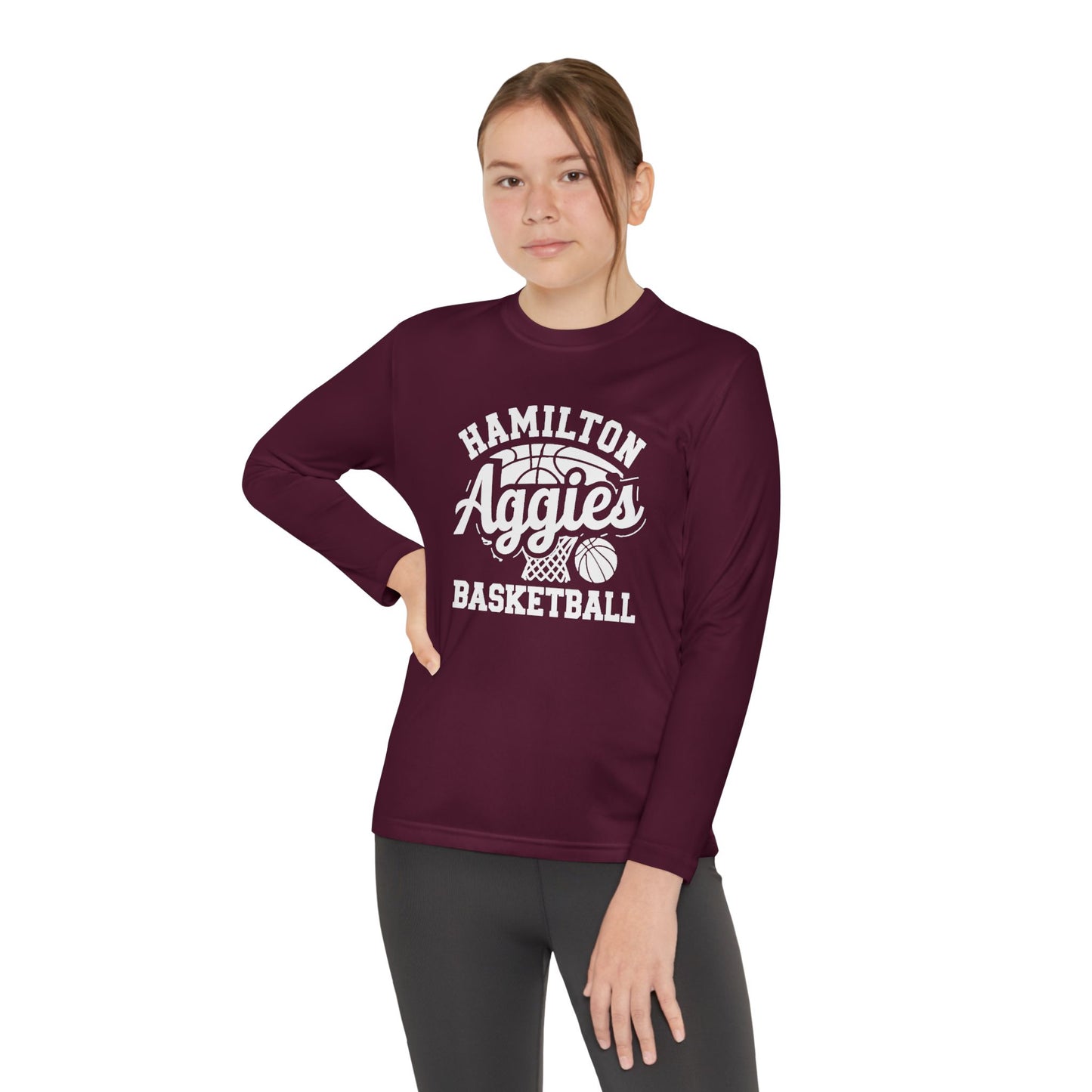 Youth Long Sleeve Tee \ Hamilton Aggies Basketball \ HABKG1
