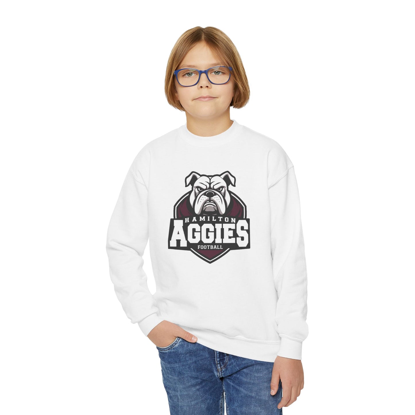Youth Crewneck Sweatshirt \ Hamilton Aggies Football \ HAF2