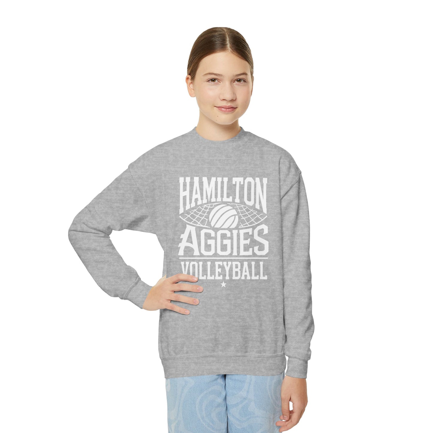Youth Crewneck Sweatshirt \ Hamilton Aggies Volleyball \ HAV2