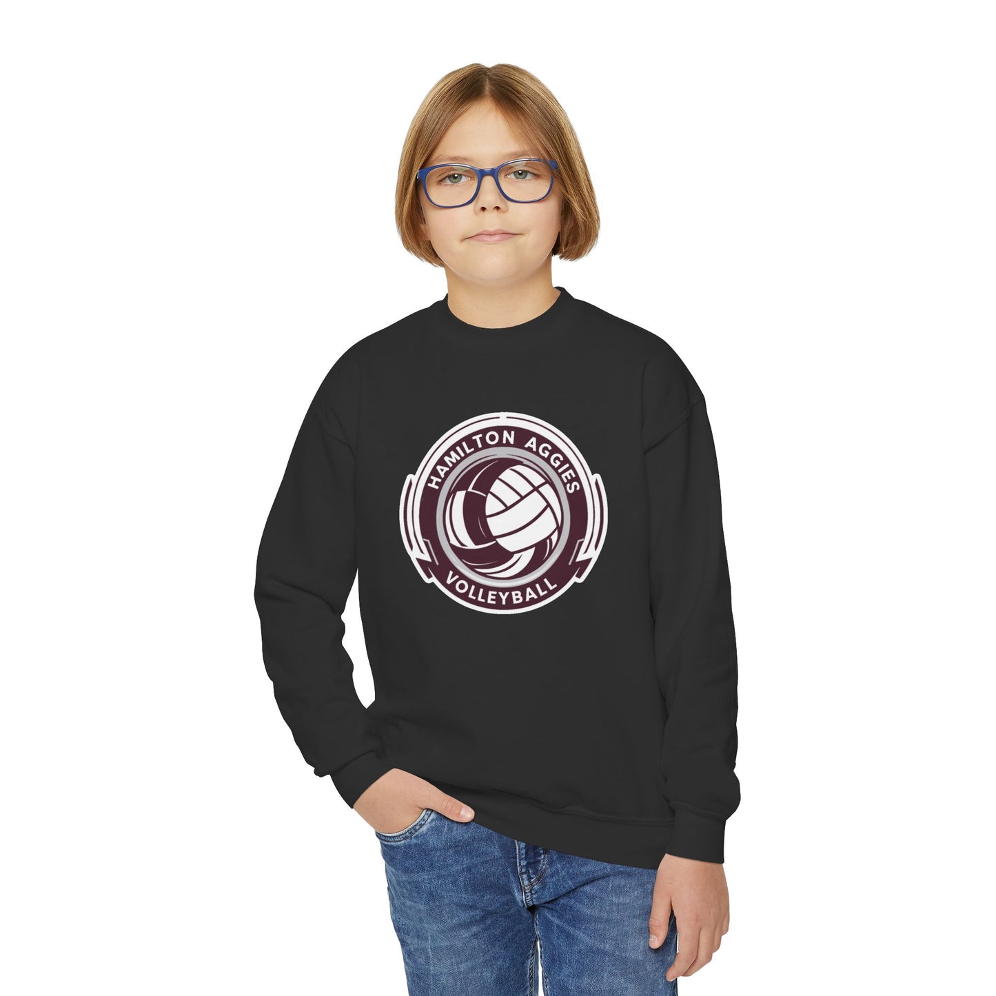 Youth Crewneck Sweatshirt \ Hamilton Aggies Volleyball \ HAV1