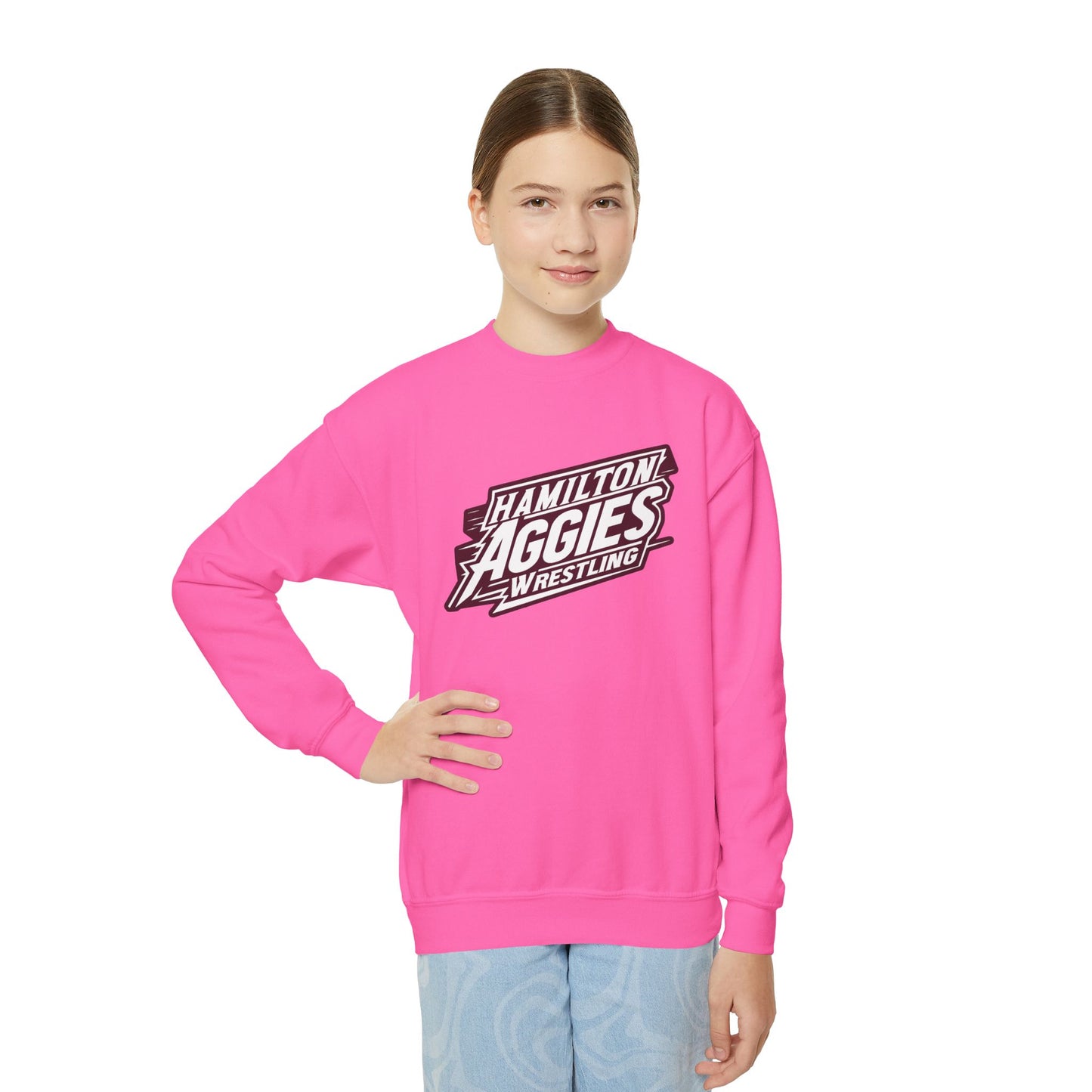 Youth Crewneck Sweatshirt \ Hamilton Aggies Wrestling \ HAW1