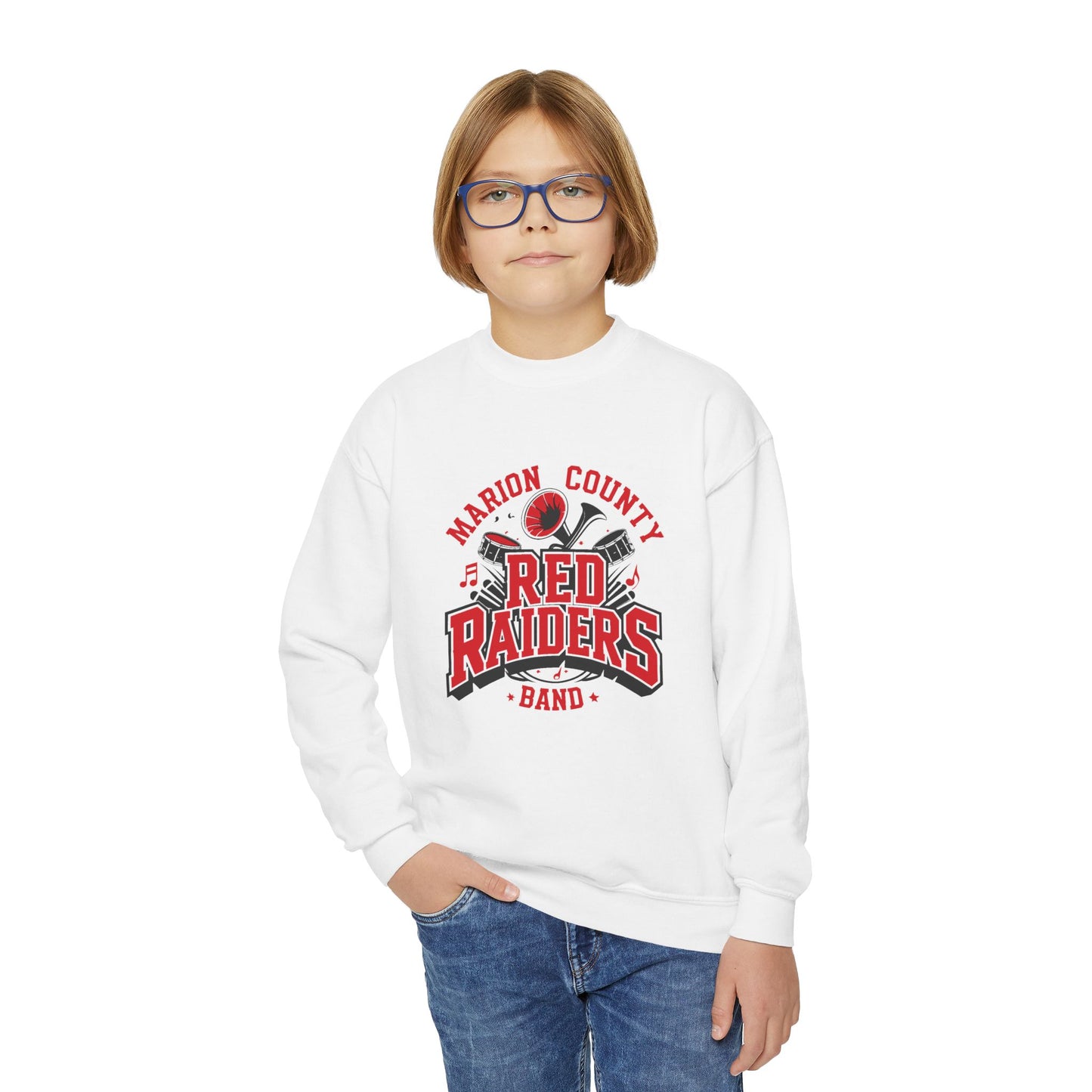Youth Crewneck Sweatshirt \ Marion County Red Raiders Band \ MCB2