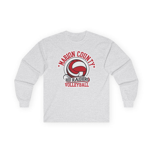 Adult Long Sleeve Tee \ Marion County Red Raiders Volleyball \ MCV1