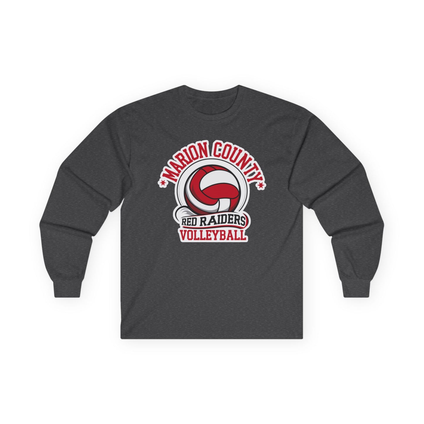 Adult Long Sleeve Tee \ Marion County Red Raiders Volleyball \ MCV1