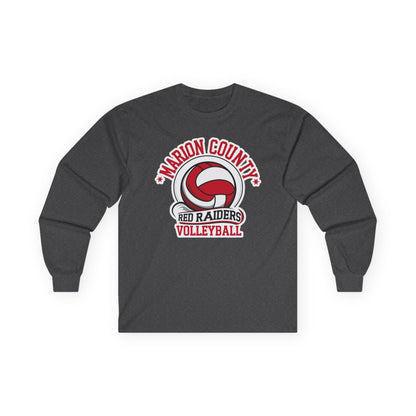 Adult Long Sleeve Tee \ Marion County Red Raiders Volleyball \ MCV1