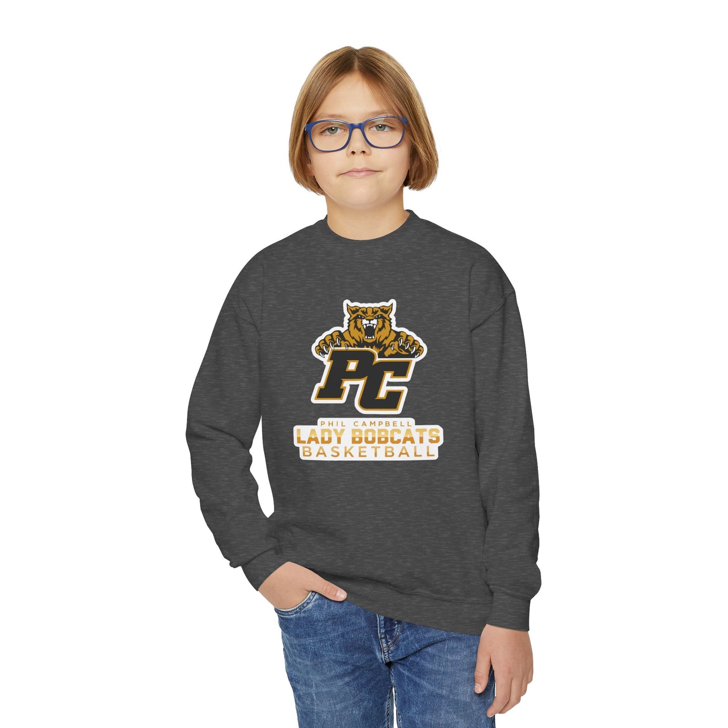 Youth Crewneck Sweatshirt \ Phil Campbell Bobcats Basketball \ PCBBKG1