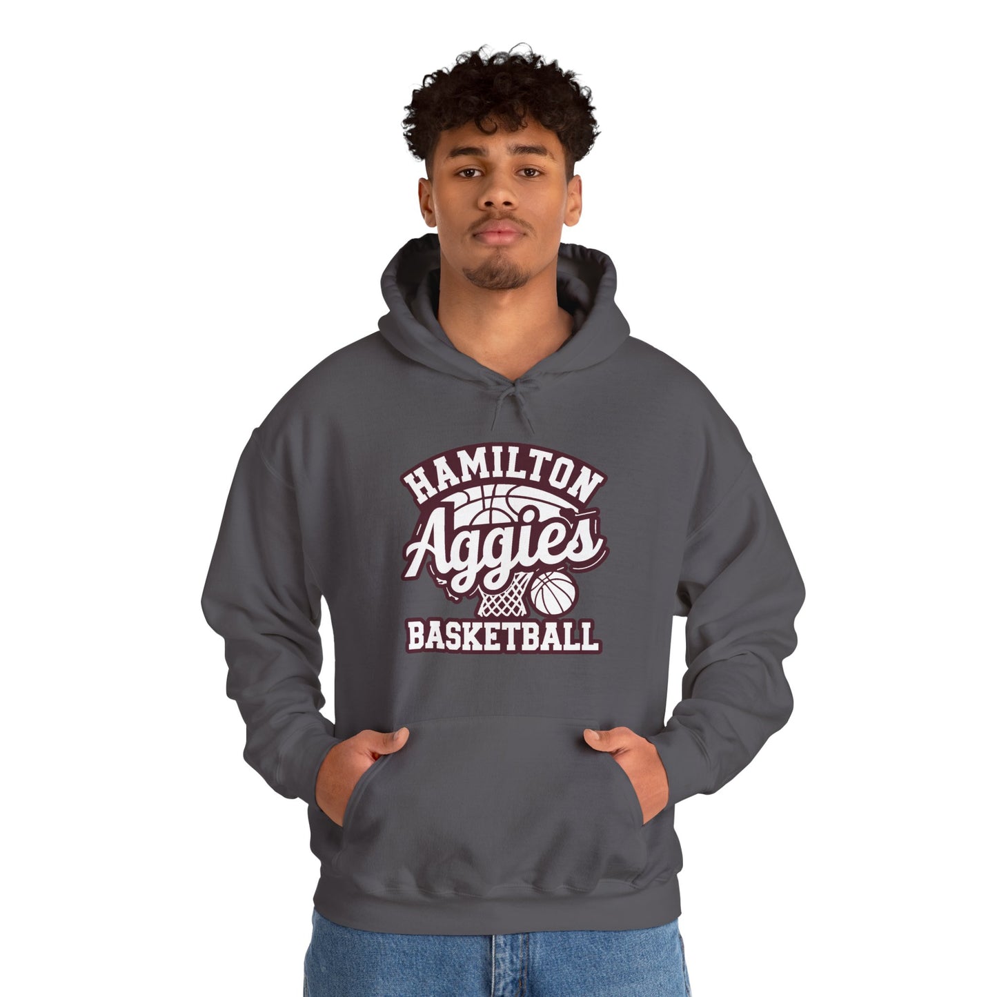 Adult Hoodie Sweatshirt \ Hamilton Aggies Basketball \ HABBG1