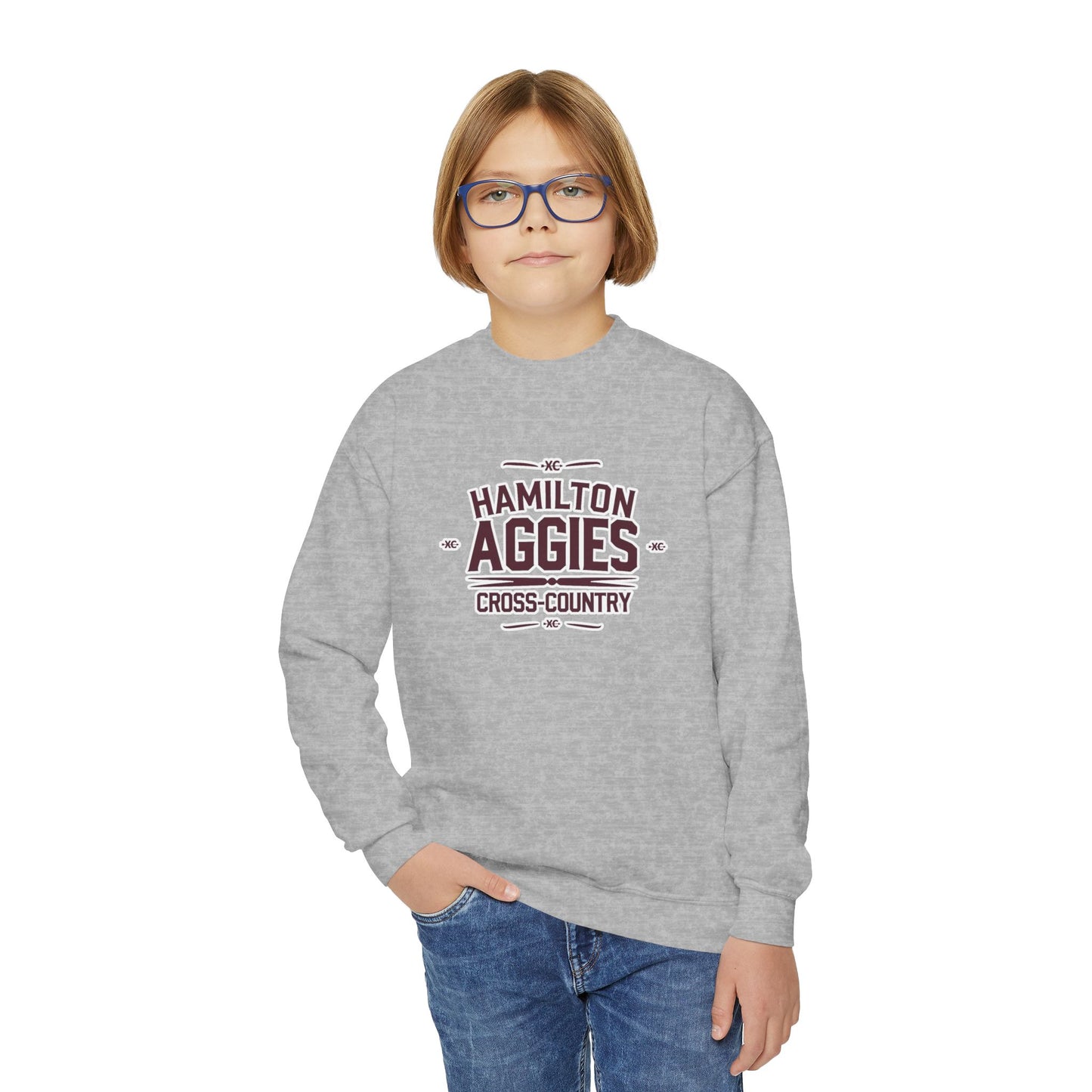 Youth Crewneck Sweatshirt \ Hamilton Aggies Cross-Country \ HCC1