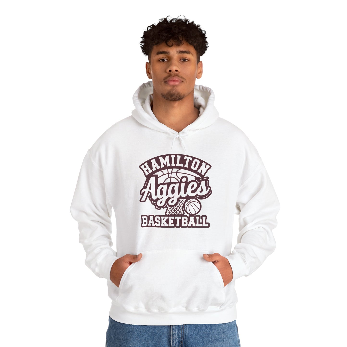 Adult Hoodie Sweatshirt \ Hamilton Aggies Basketball \ HABBG1