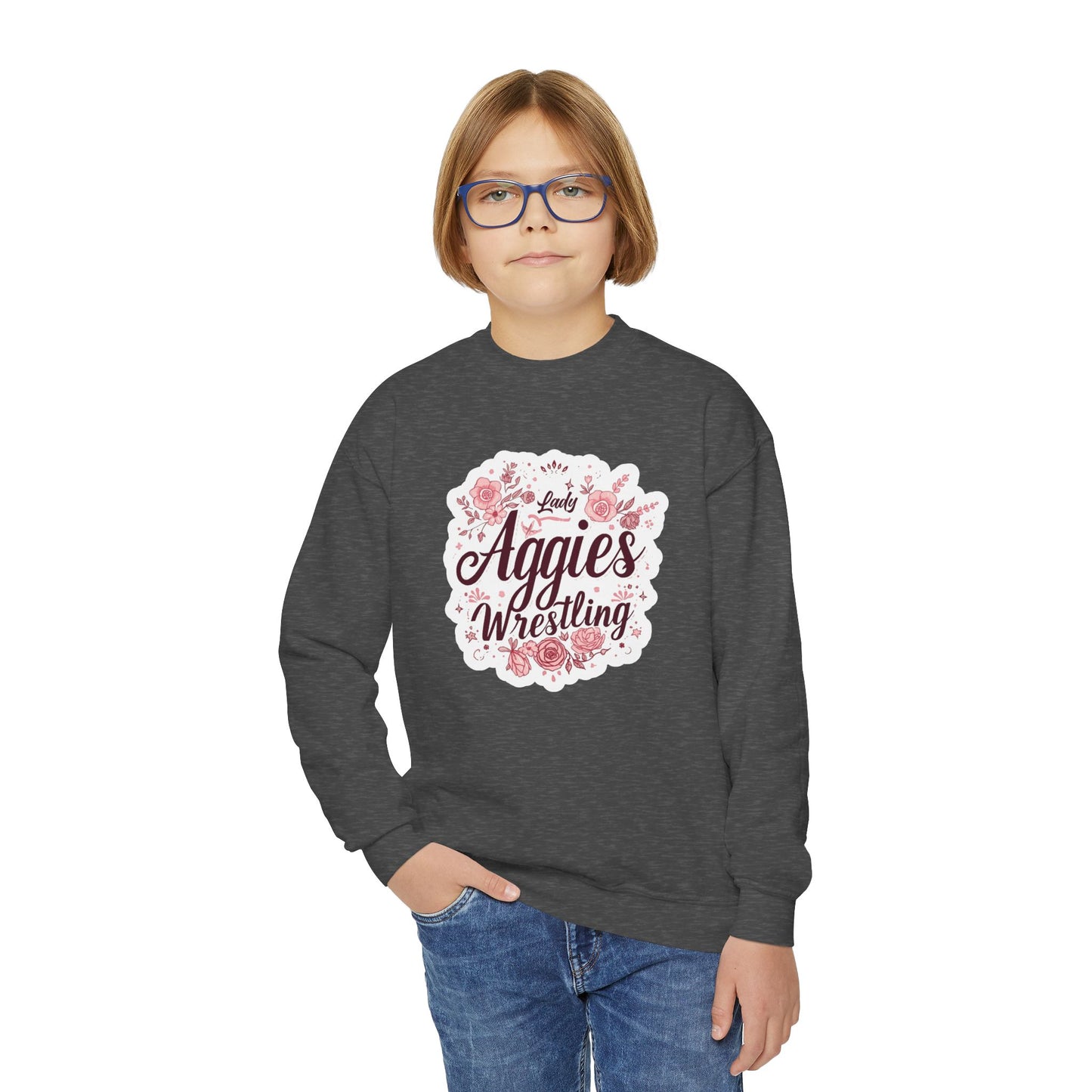 Youth Crewneck Sweatshirt \ Hamilton Aggies Wrestling \ HAWG1