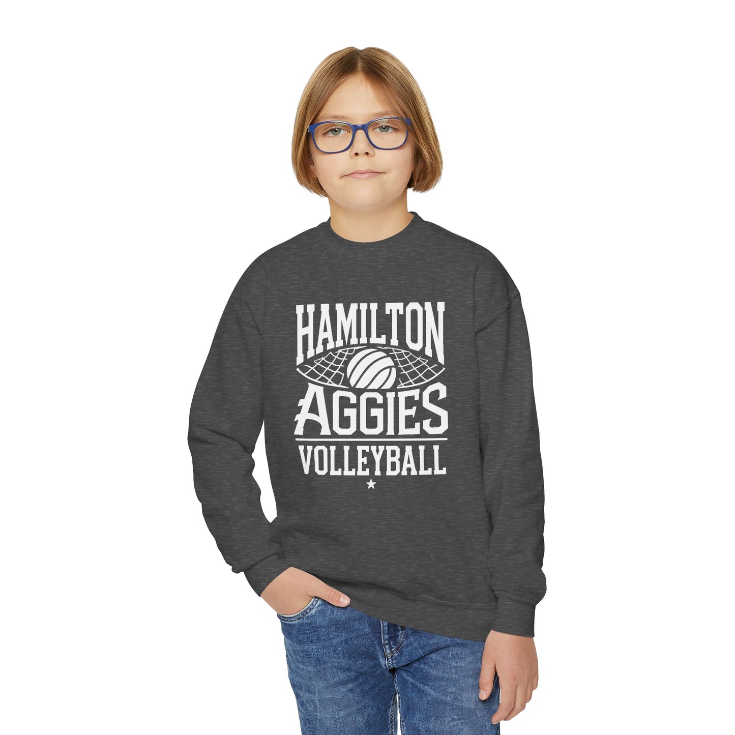 Youth Crewneck Sweatshirt \ Hamilton Aggies Volleyball \ HAV2