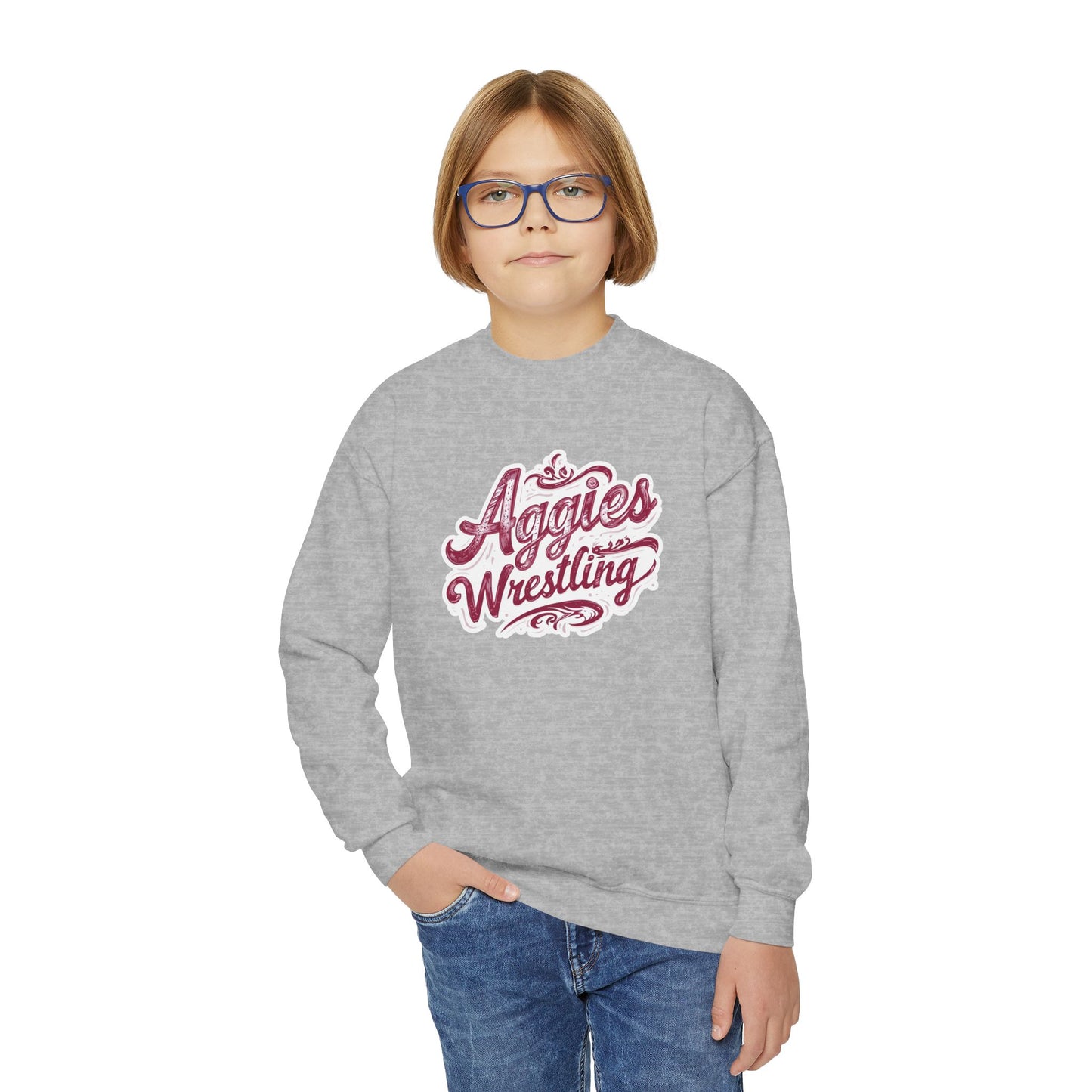 Youth Crewneck Sweatshirt \ Hamilton Aggies Wrestling \ HAWG2
