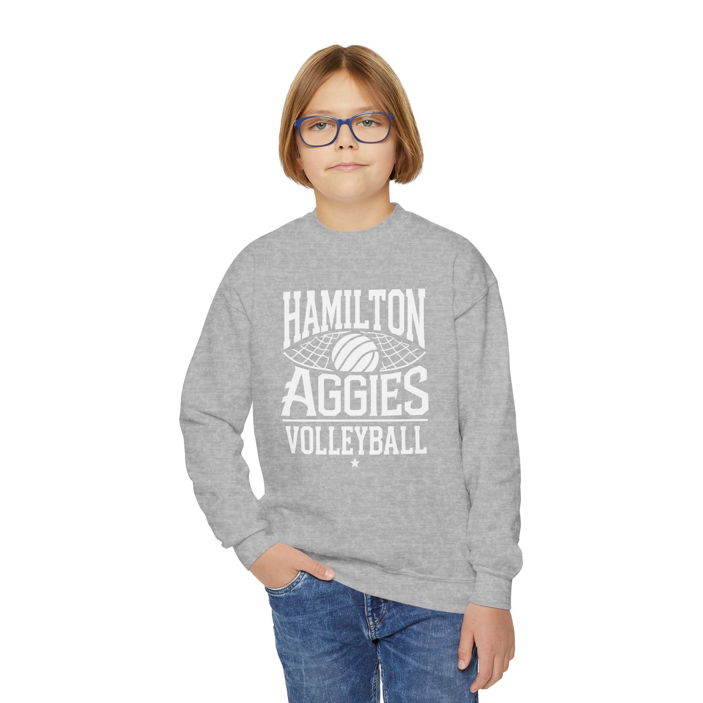 Youth Crewneck Sweatshirt \ Hamilton Aggies Volleyball \ HAV2