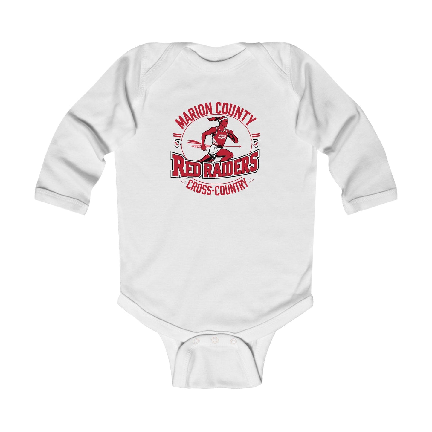 Long Sleeve Baby Bodysuit \ Marion County Red Raiders Cross-Country \ MCCC2