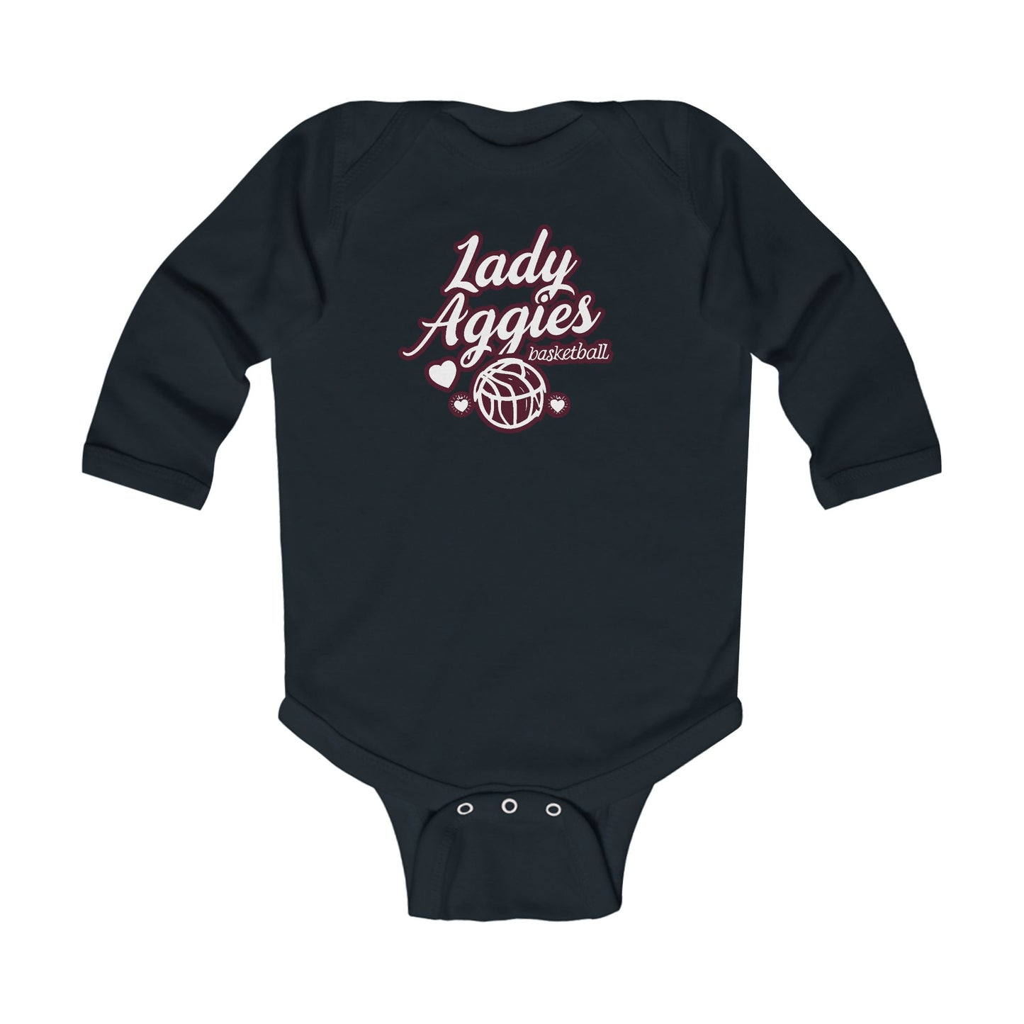 Long Sleeve Baby Bodysuit \ Hamilton Aggies Basketball \ HABKG2
