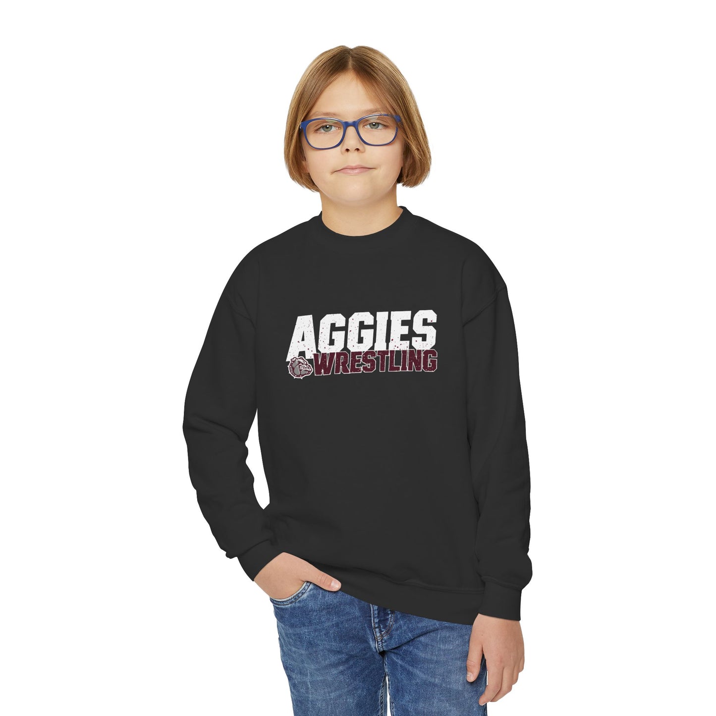 Youth Crewneck Sweatshirt \ Hamilton Aggies Wrestling \ HAW3