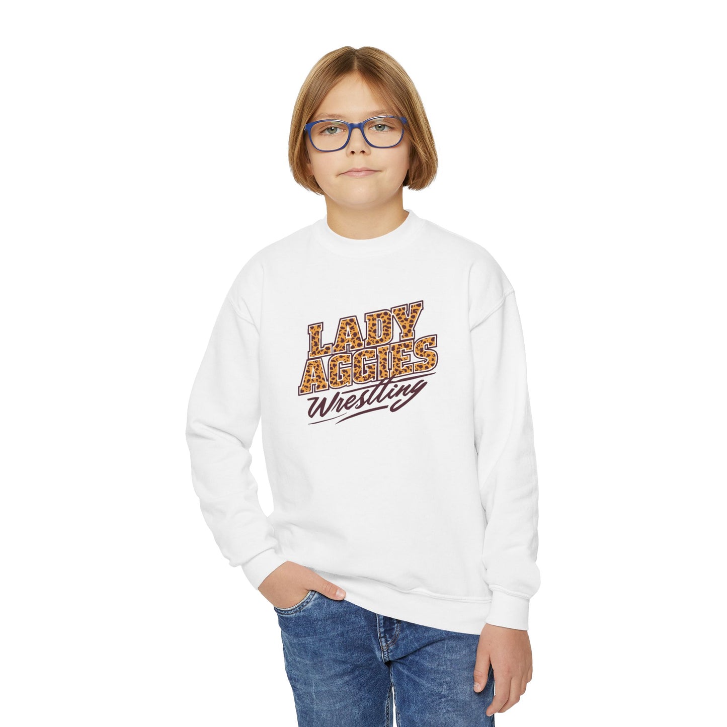 Youth Crewneck Sweatshirt \ Hamilton Aggies Wrestling \ HAWG3