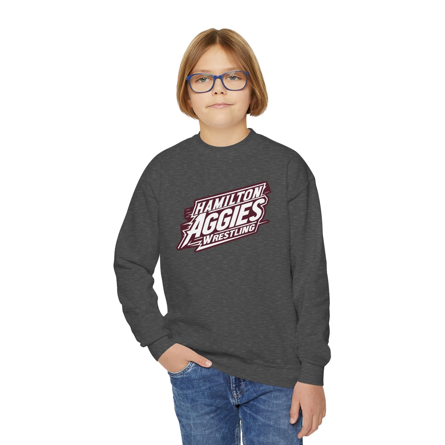 Youth Crewneck Sweatshirt \ Hamilton Aggies Wrestling \ HAW1