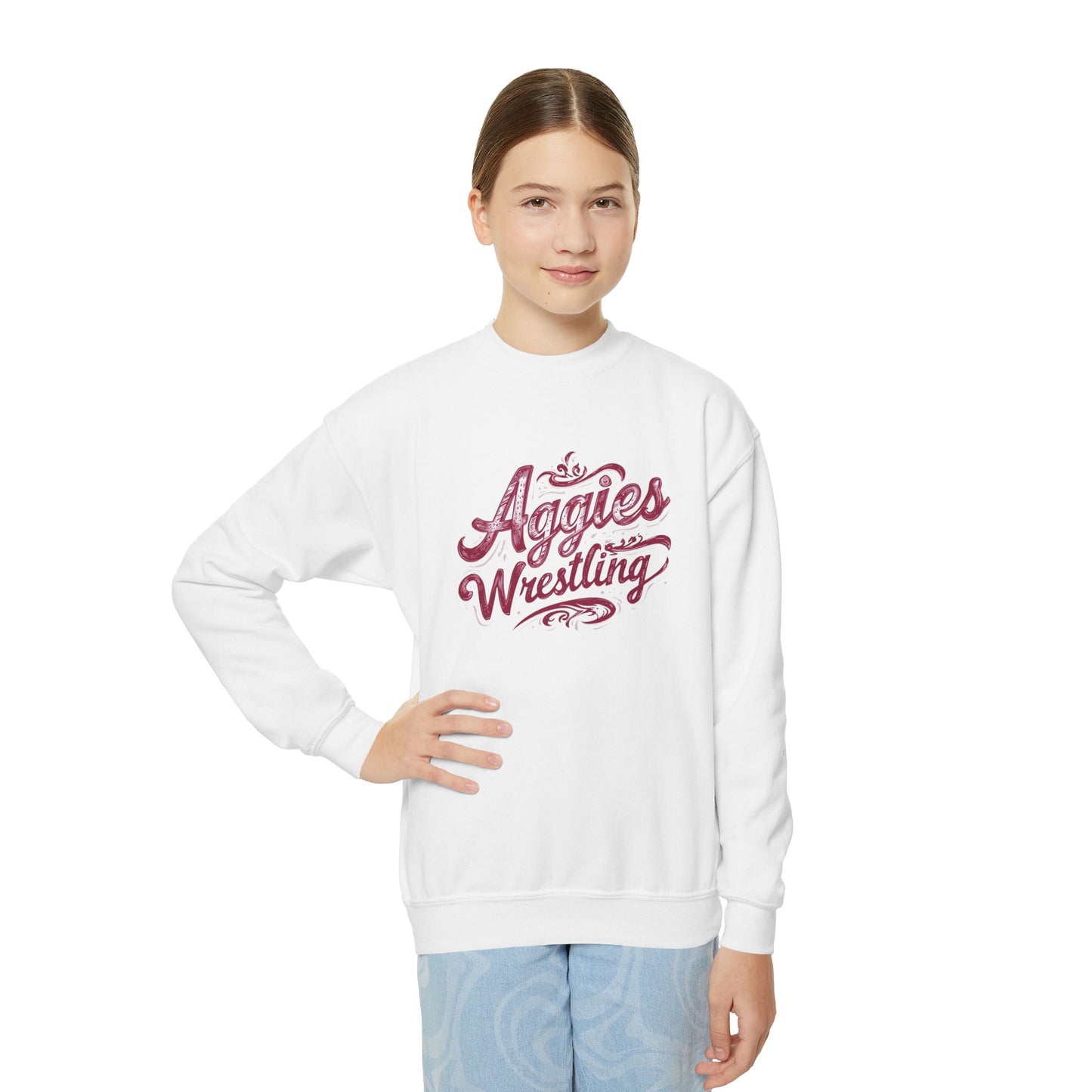 Youth Crewneck Sweatshirt \ Hamilton Aggies Wrestling \ HAWG2