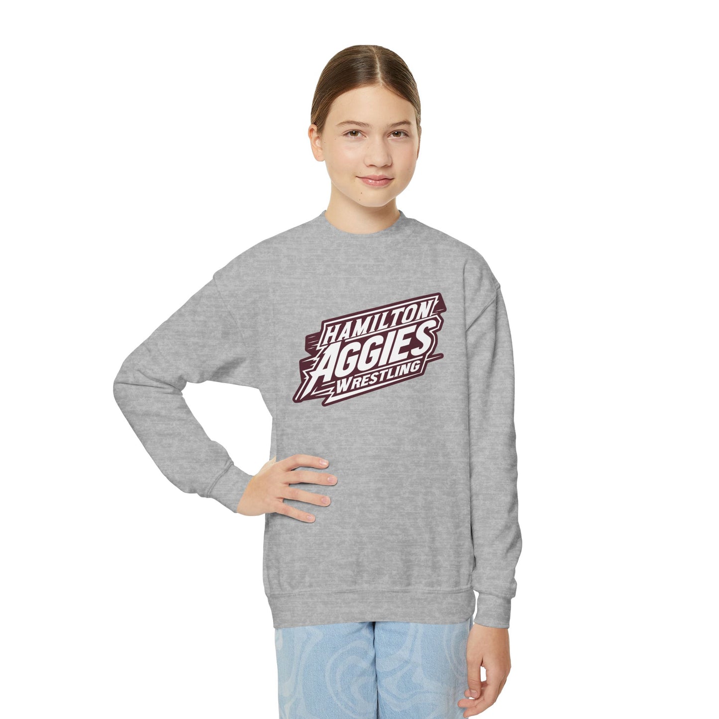 Youth Crewneck Sweatshirt \ Hamilton Aggies Wrestling \ HAW1