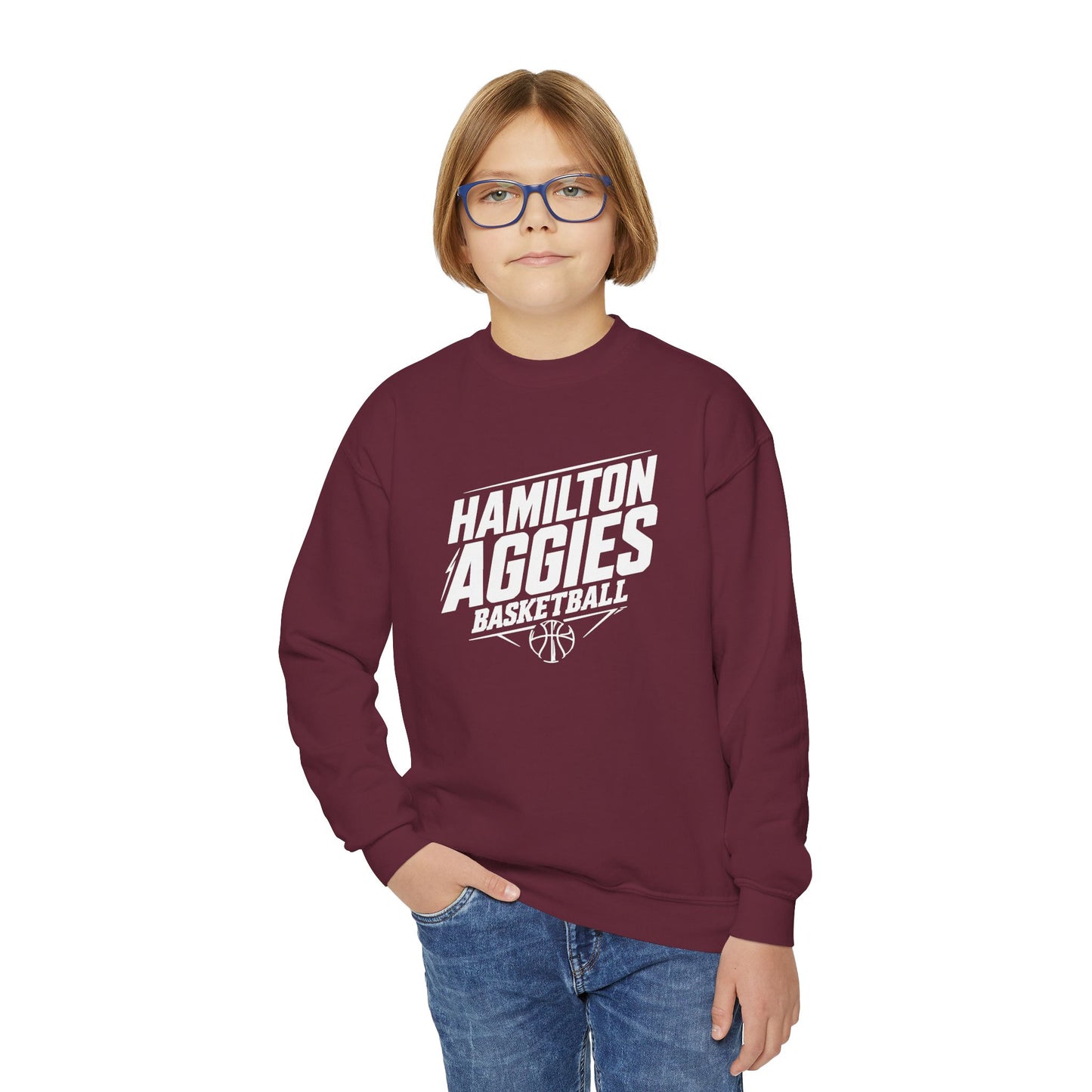 Youth Crewneck Sweatshirt \ Hamilton Aggies Basketball \ HABB2