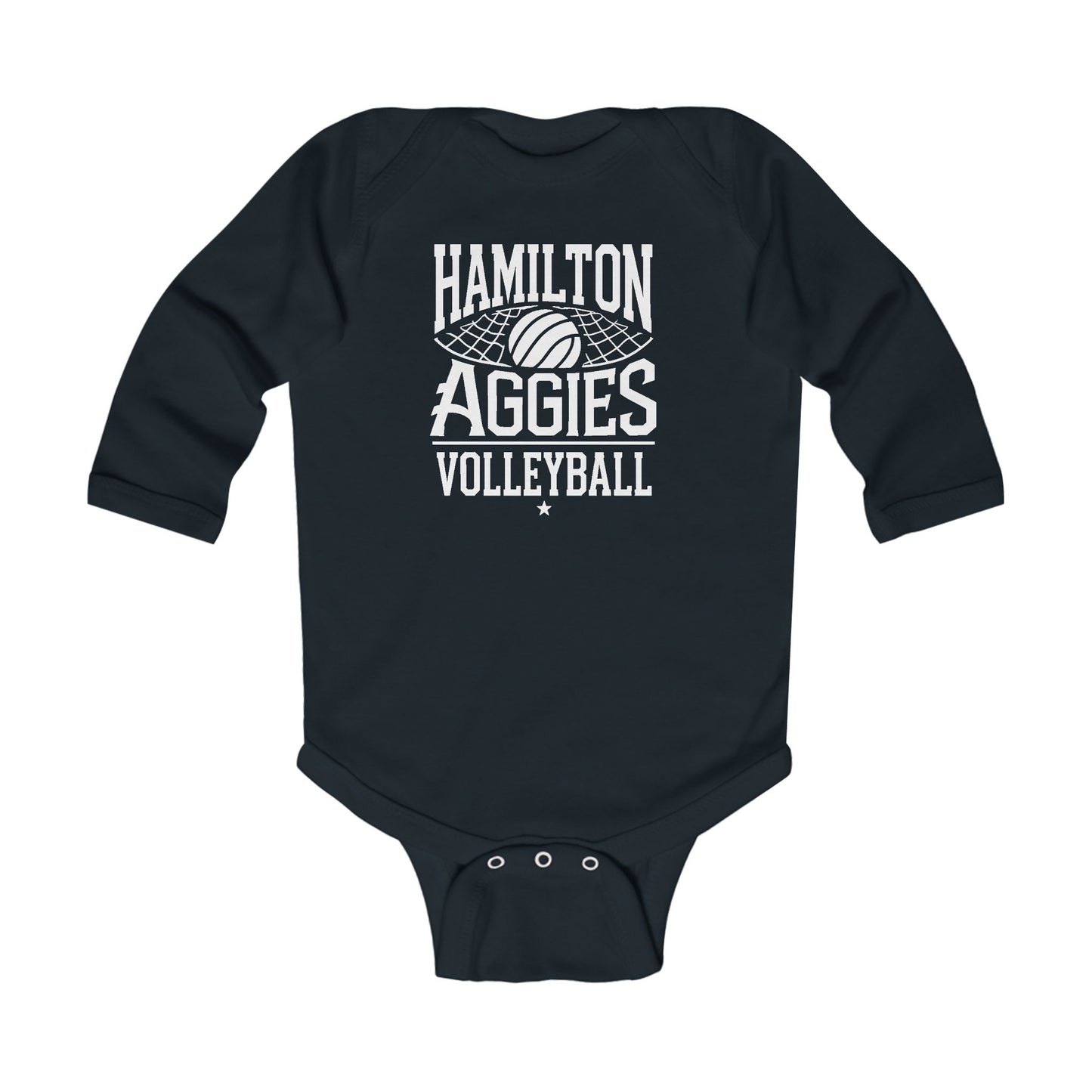 Long Sleeve Baby Bodysuit \ Hamilton Aggies Volleyball \ HAV2