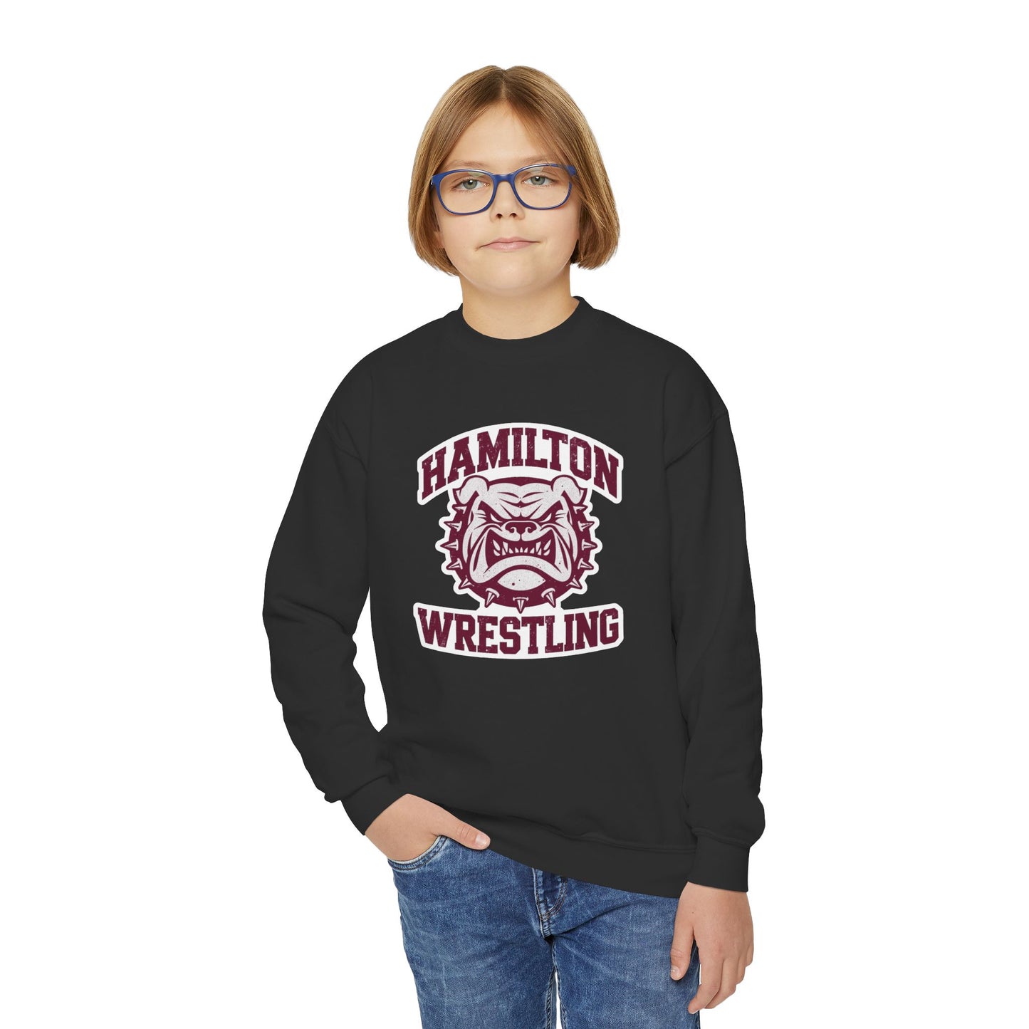 Youth Crewneck Sweatshirt \ Hamilton Aggies Wrestling \ HAW2