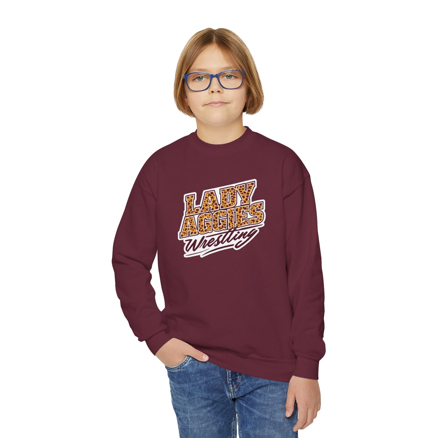 Youth Crewneck Sweatshirt \ Hamilton Aggies Wrestling \ HAWG3