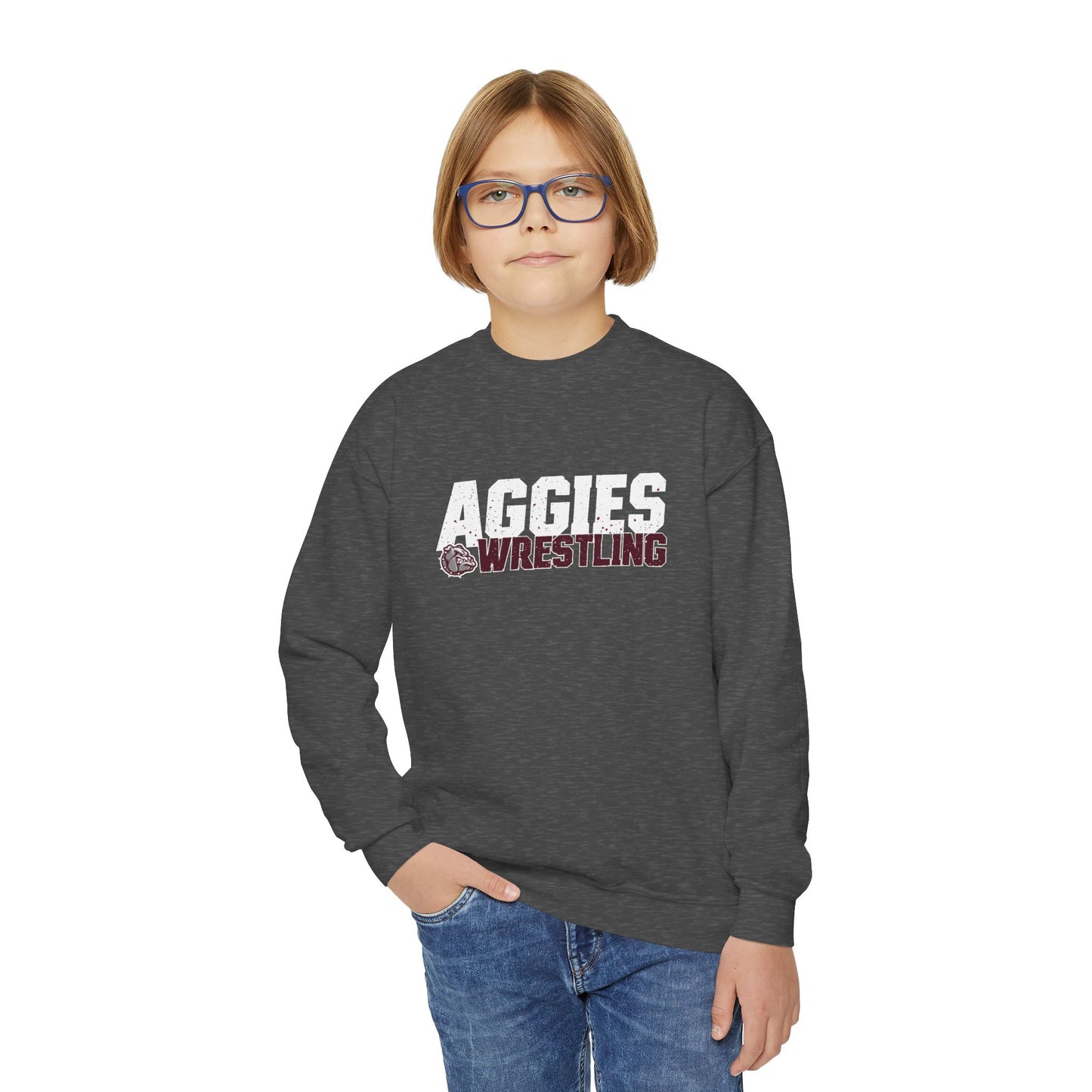 Youth Crewneck Sweatshirt \ Hamilton Aggies Wrestling \ HAW3