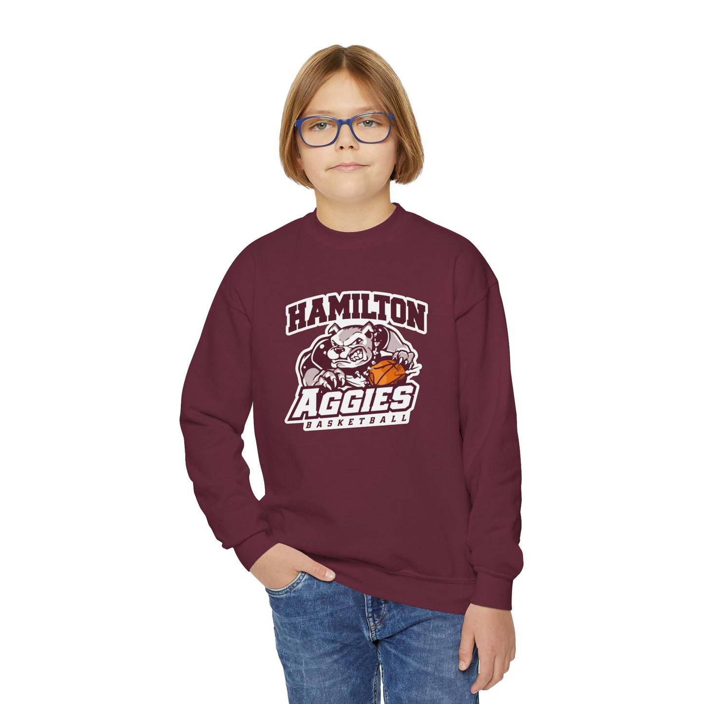 Youth Crewneck Sweatshirt \ Hamilton Aggies Basketball \ HABB1