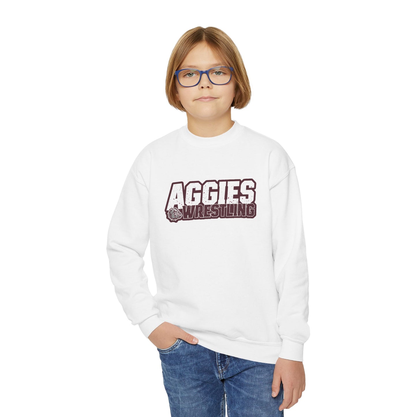 Youth Crewneck Sweatshirt \ Hamilton Aggies Wrestling \ HAW3