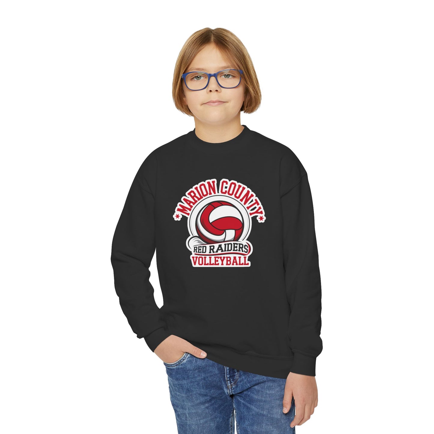Youth Crewneck Sweatshirt \ Marion County Red Raiders Volleyball \ MCV1
