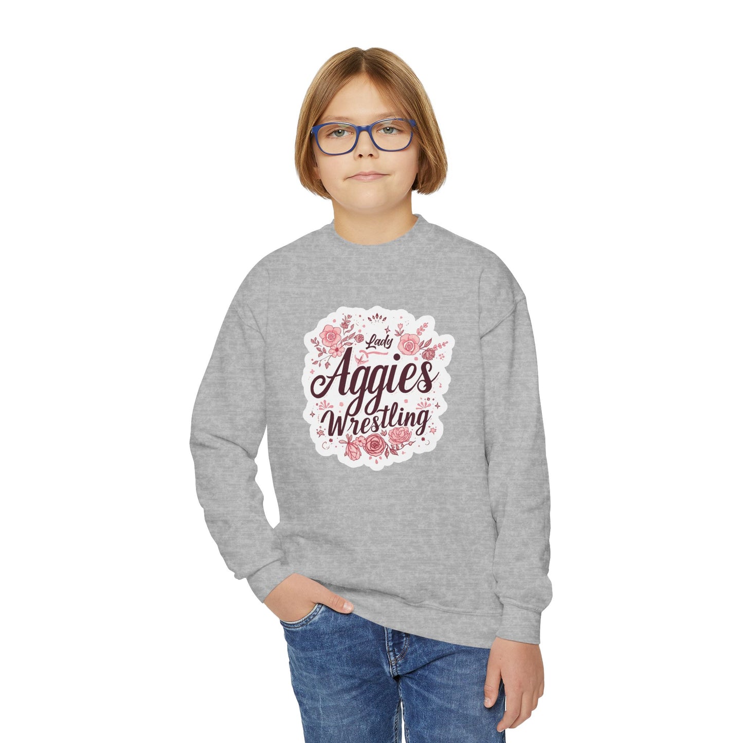 Youth Crewneck Sweatshirt \ Hamilton Aggies Wrestling \ HAWG1