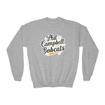 Youth Crewneck Sweatshirt — "Phil Campbell Bobcats" School Spirit Pullover