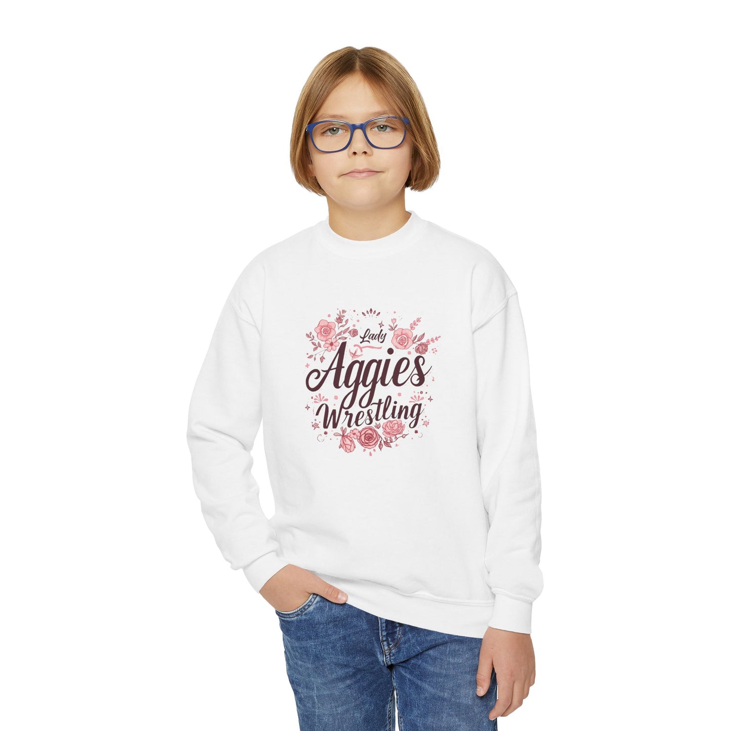 Youth Crewneck Sweatshirt \ Hamilton Aggies Wrestling \ HAWG1