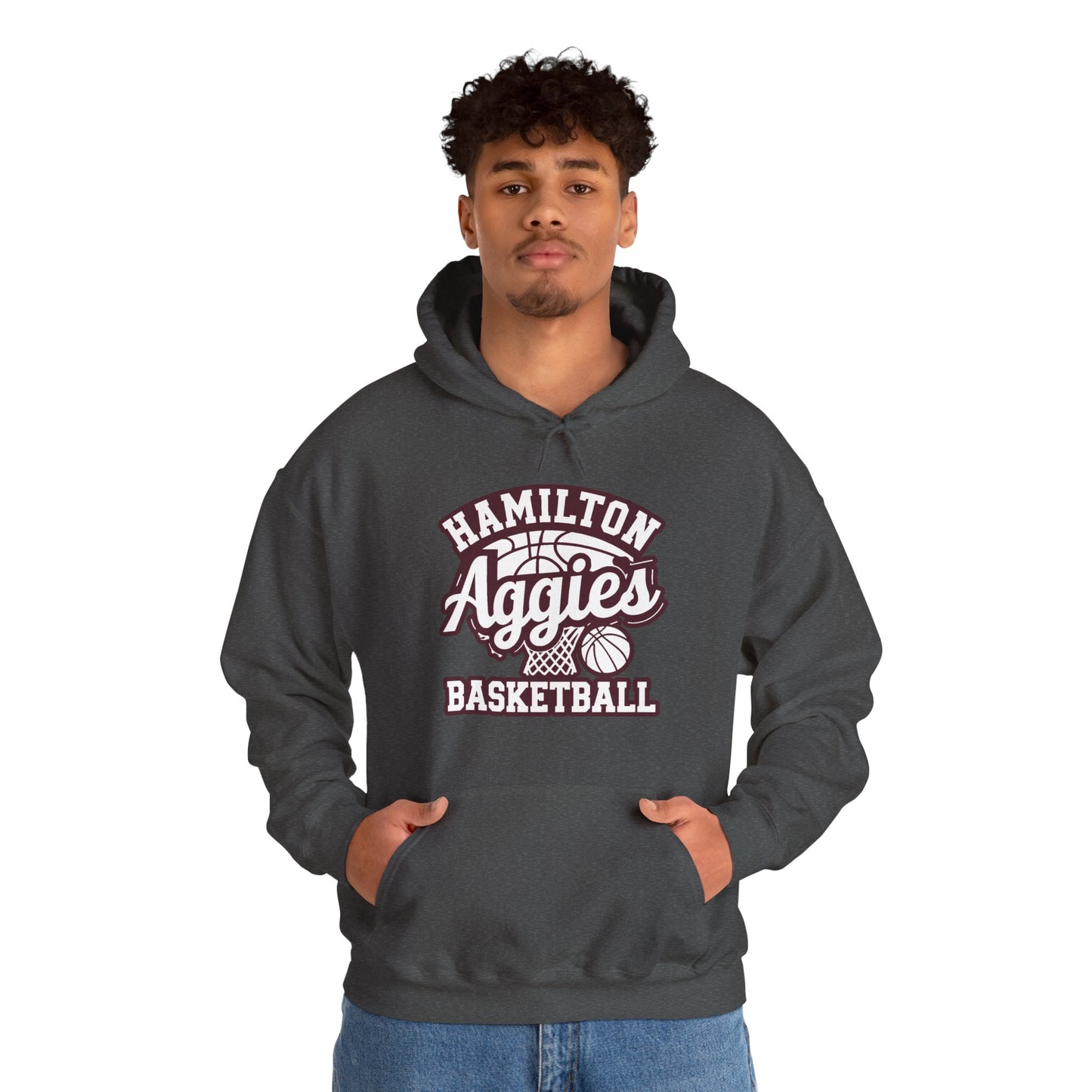 Adult Hoodie Sweatshirt \ Hamilton Aggies Basketball \ HABBG1