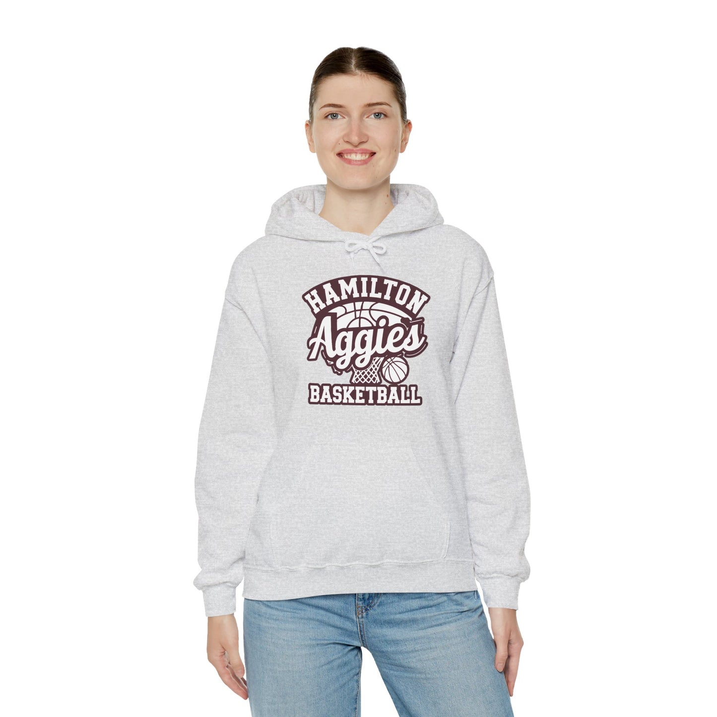 Adult Hoodie Sweatshirt \ Hamilton Aggies Basketball \ HABBG1