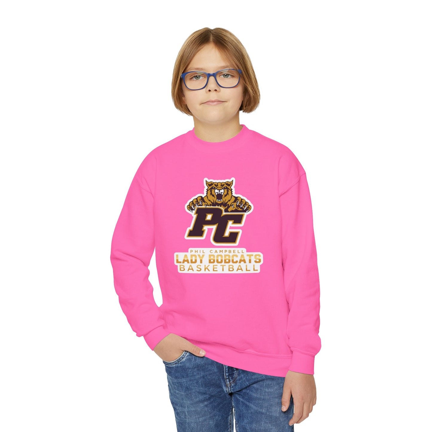 Youth Crewneck Sweatshirt \ Phil Campbell Bobcats Basketball \ PCBBKG1