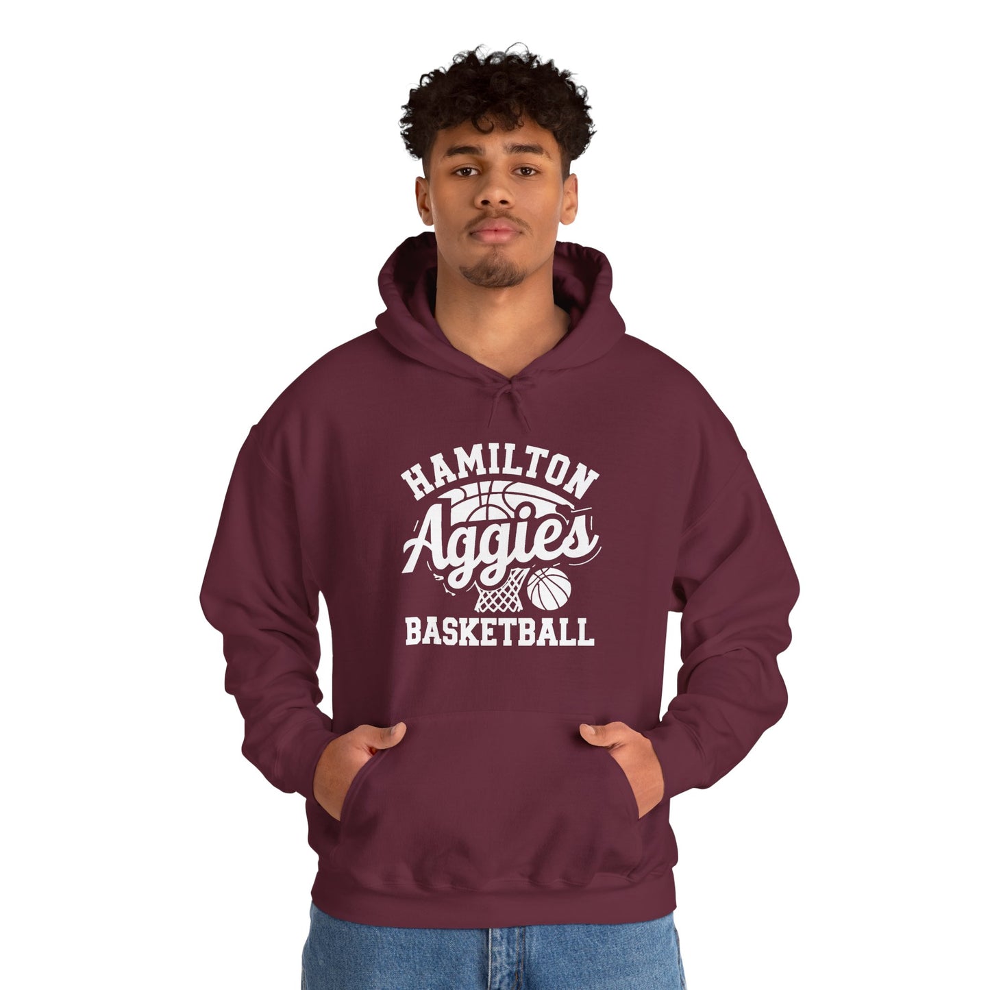 Adult Hoodie Sweatshirt \ Hamilton Aggies Basketball \ HABBG1