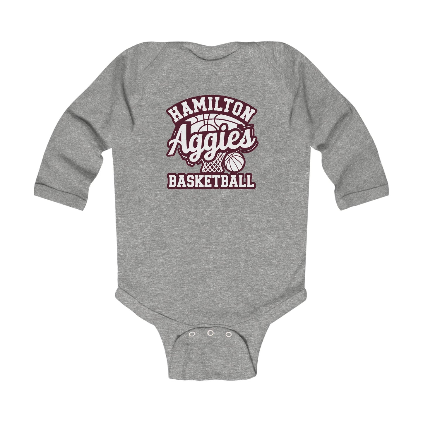Long Sleeve Baby Bodysuit \ Hamilton Aggies Basketball \ HABBG1