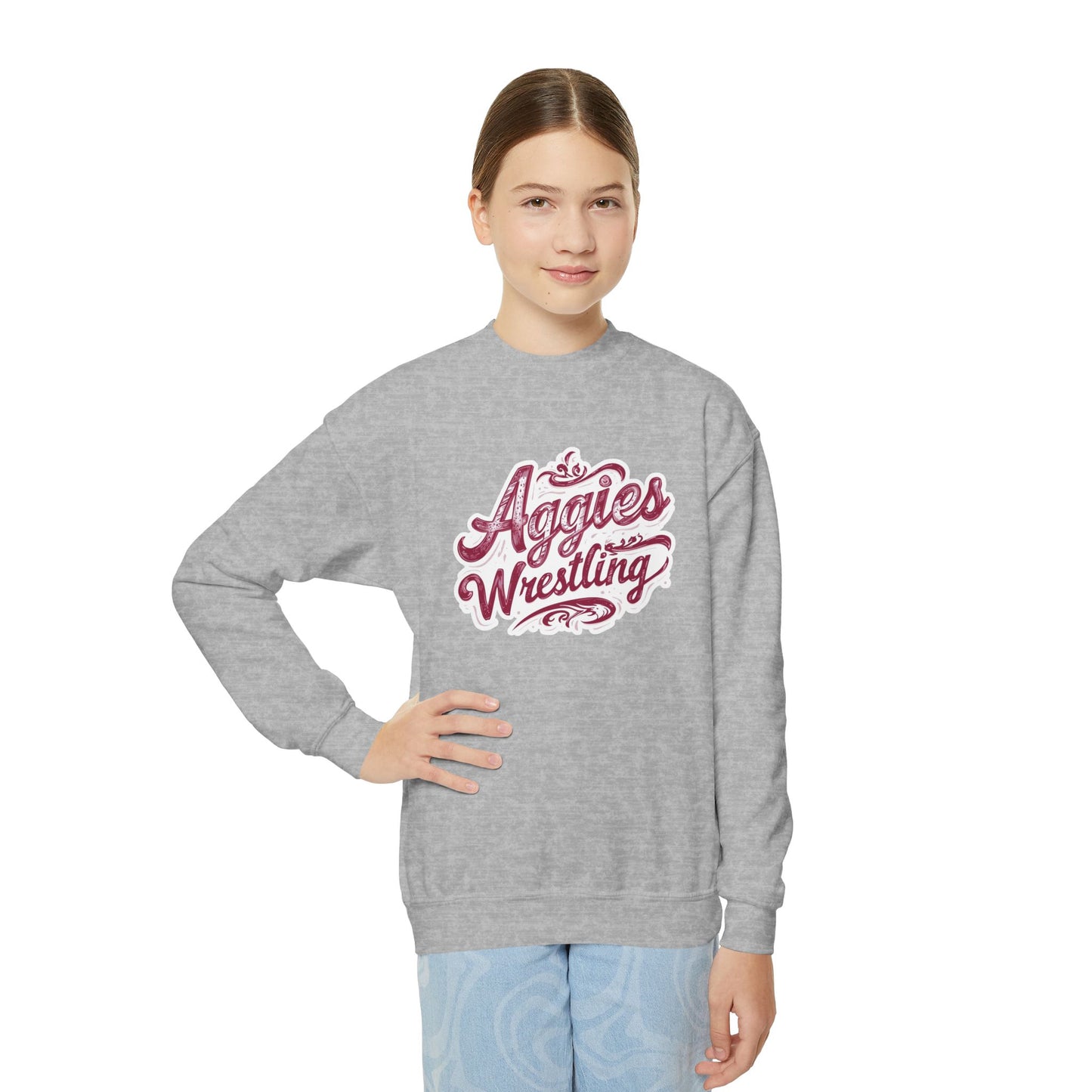 Youth Crewneck Sweatshirt \ Hamilton Aggies Wrestling \ HAWG2
