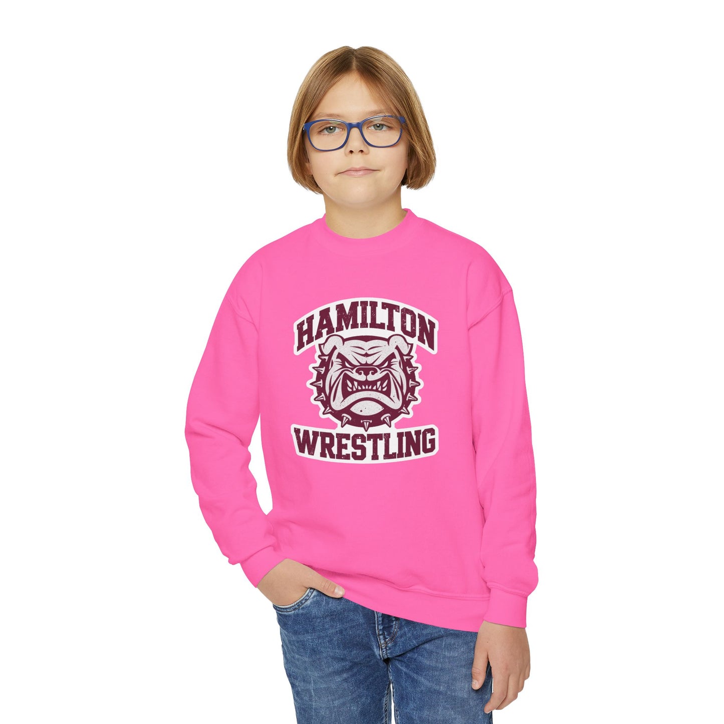 Youth Crewneck Sweatshirt \ Hamilton Aggies Wrestling \ HAW2