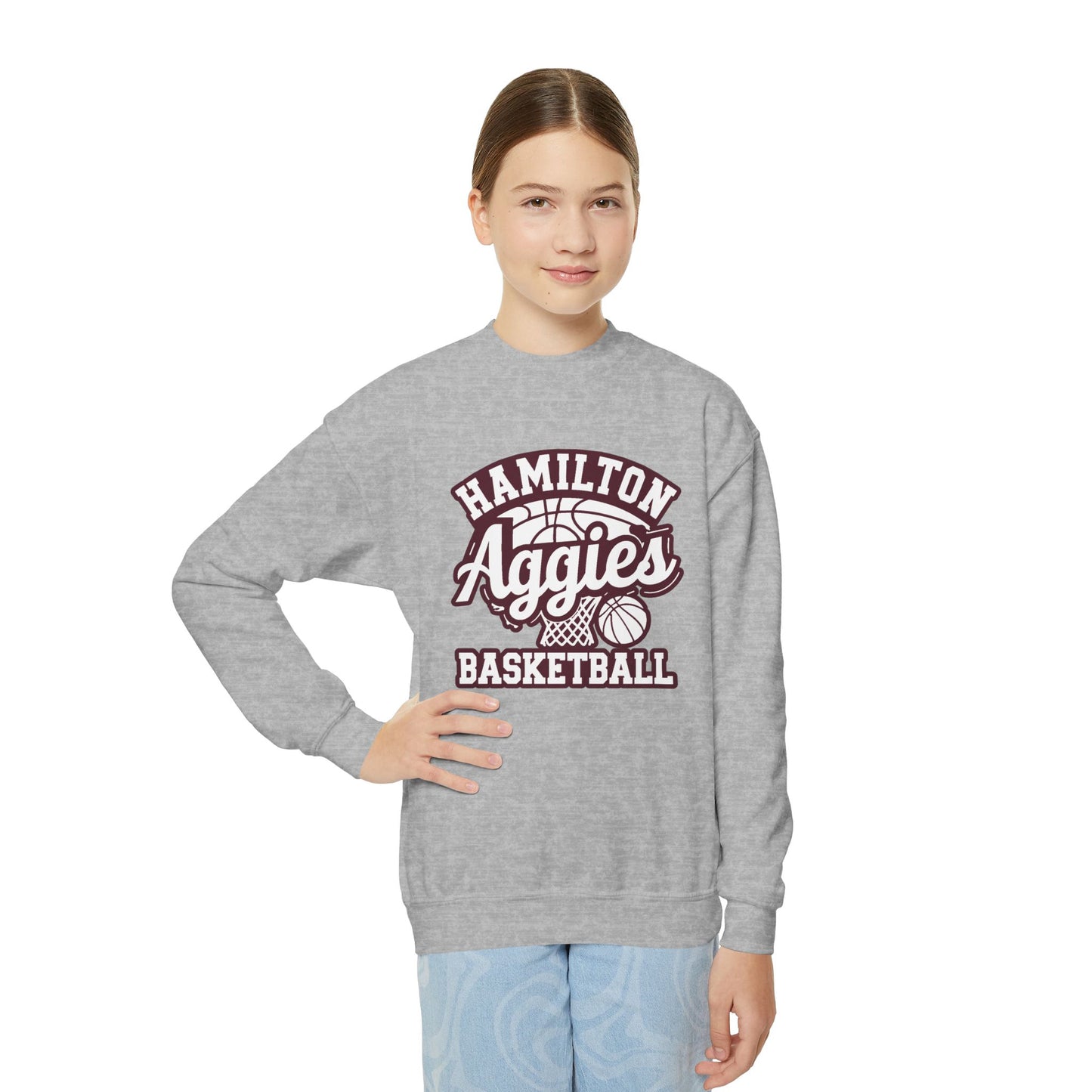 Youth Crewneck Sweatshirt \ Hamilton Aggies Basketball \ HABBG1