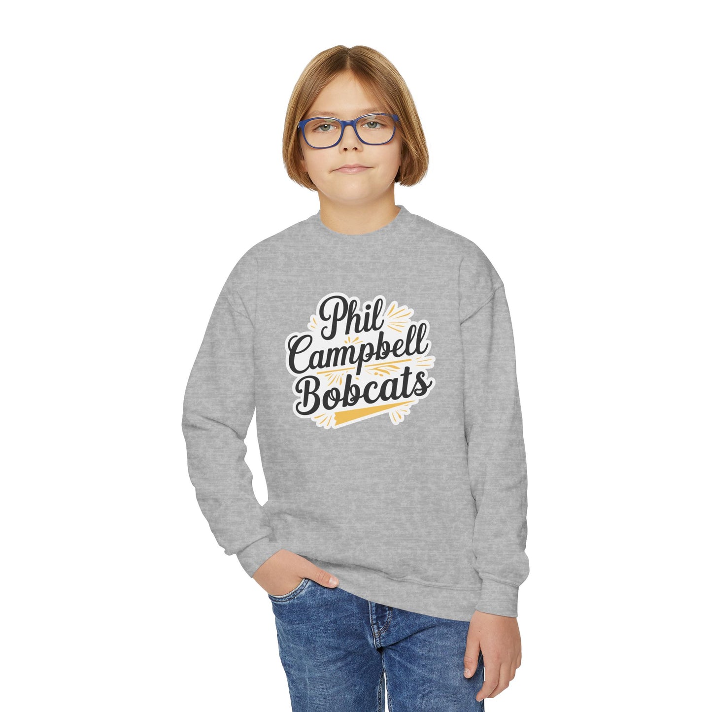 Youth Crewneck Sweatshirt — "Phil Campbell Bobcats" School Spirit Pullover