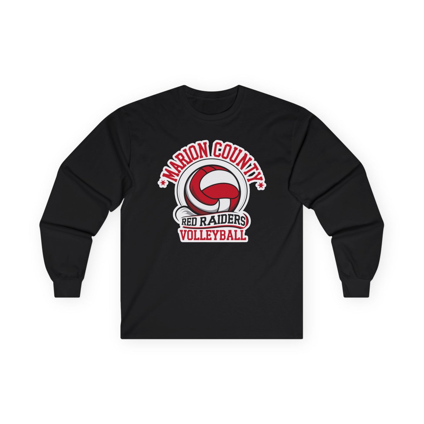 Adult Long Sleeve Tee \ Marion County Red Raiders Volleyball \ MCV1
