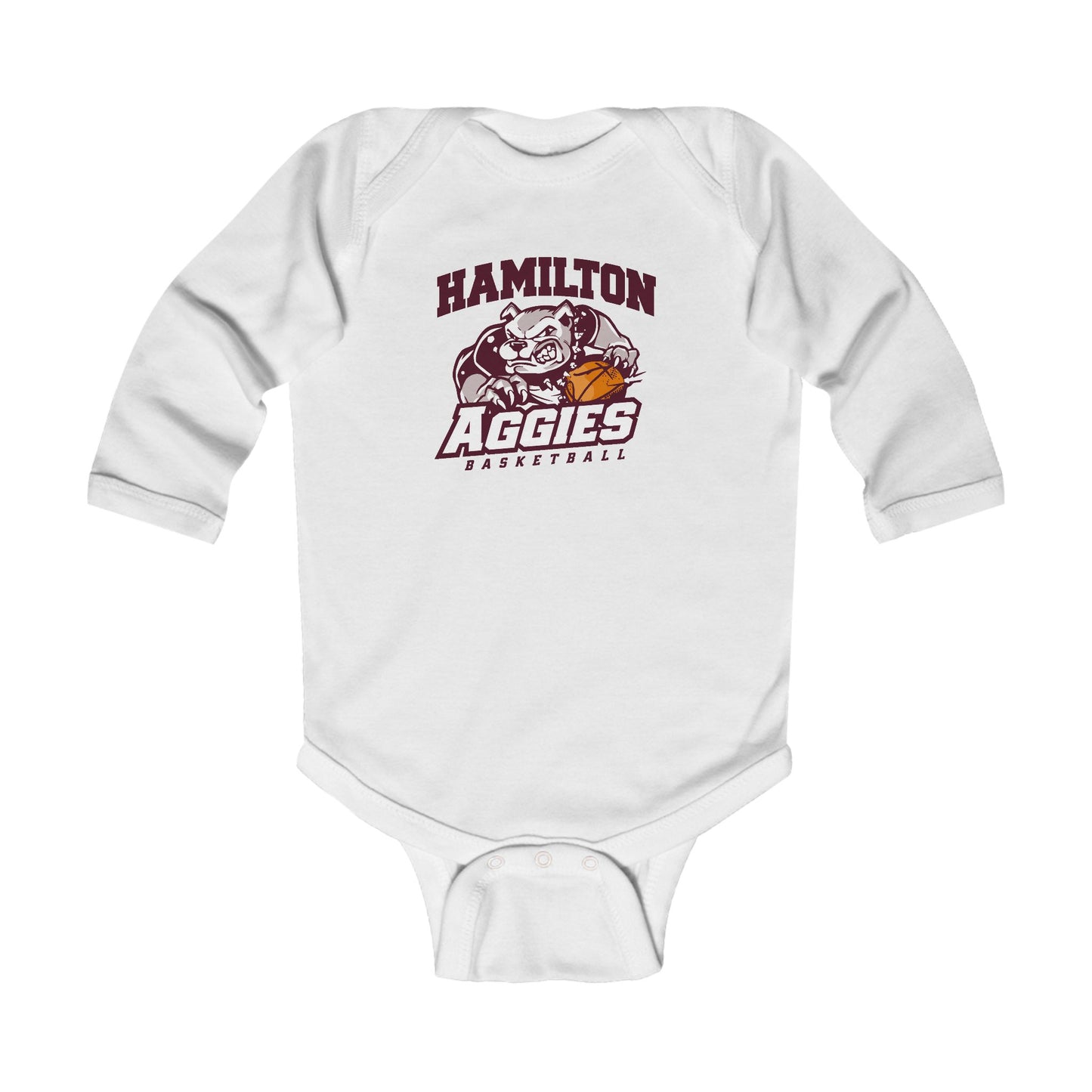 Long Sleeve Baby Bodysuit \ Hamilton Aggies Basketball \ HABK1