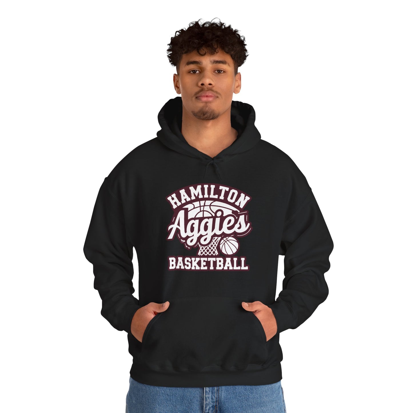 Adult Hoodie Sweatshirt \ Hamilton Aggies Basketball \ HABBG1