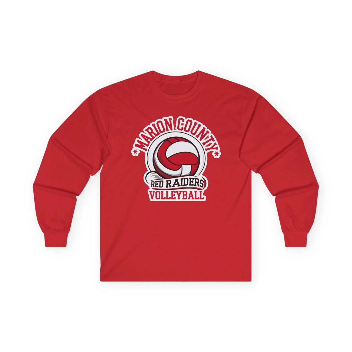 Adult Long Sleeve Tee \ Marion County Red Raiders Volleyball \ MCV1
